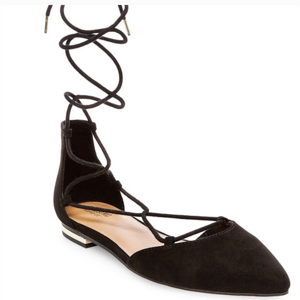 NWOT Mossimo Supply Co Shoes Womens 7 Gretel Lace Up Flats Black Strappy Casual